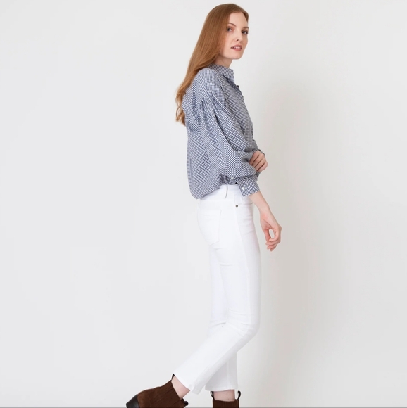 Ann Mashburn Mirabella Brushed Flannel Button Up Shirt In Navy/Ivory Gingham SM - Picture 4 of 14